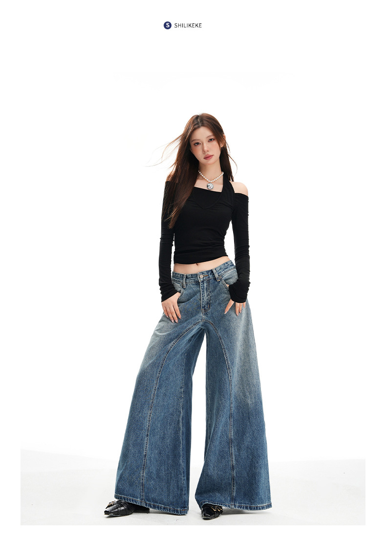 Wide Leg Jeans for Women Autumn New Design Deconstructed Style American Cut Loose Straight Pants