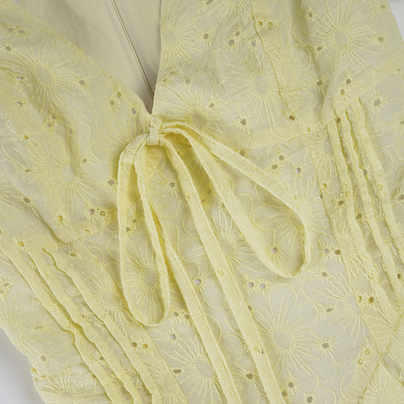 Charming Solid Cotton Mini Vee Neckline Low-Waist Dress