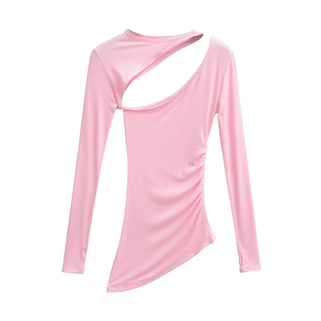 Irregular Collar Slim Removable Strap Full Arm Top