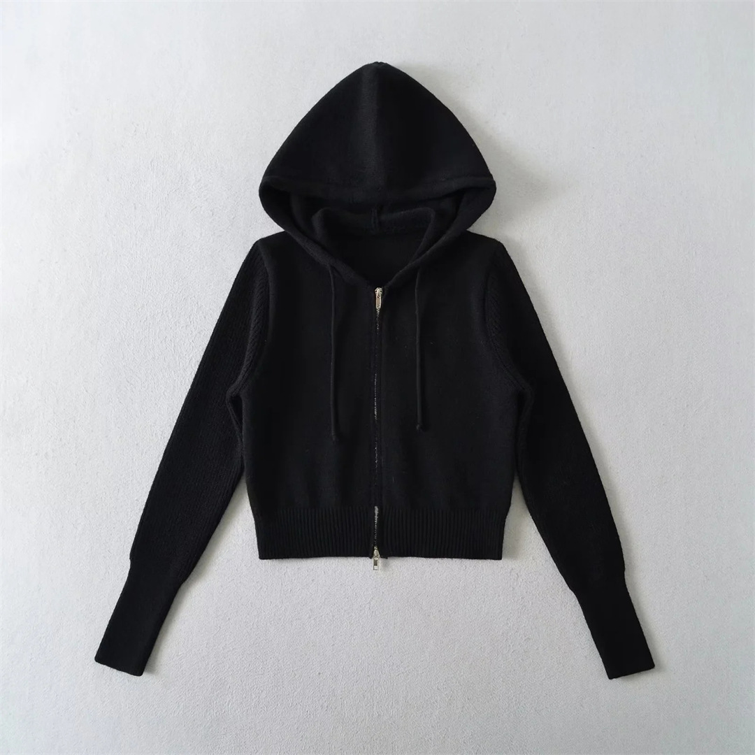 Ladies Cropped Drawcord Zip-Up Hoodie