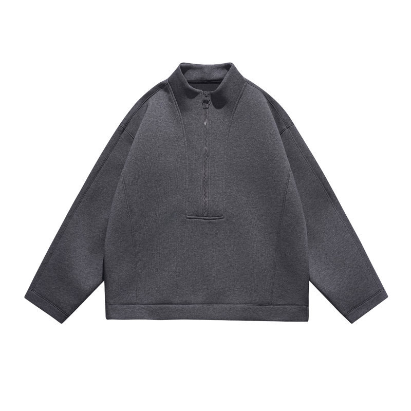 Oversized Letter Print Mock Neck Zippered Sweater