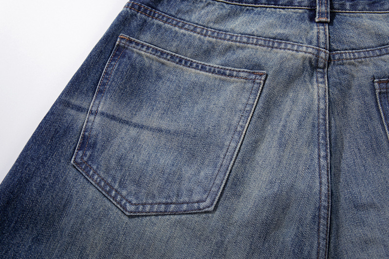 Vintage High-Quality INS Denim Pants Men High Street Washed Gradient Distressed Catwhisker Minimalist Wide-Leg Straight Leg Pants