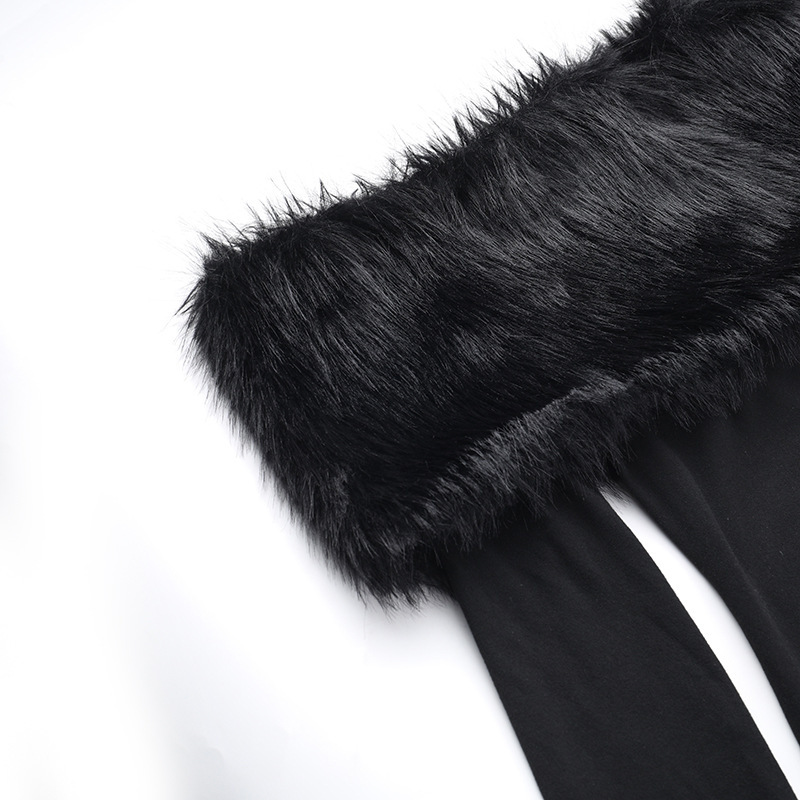 Body-Hugging Asymmetric Furry Trim Three-Quarter Sleeve Dress