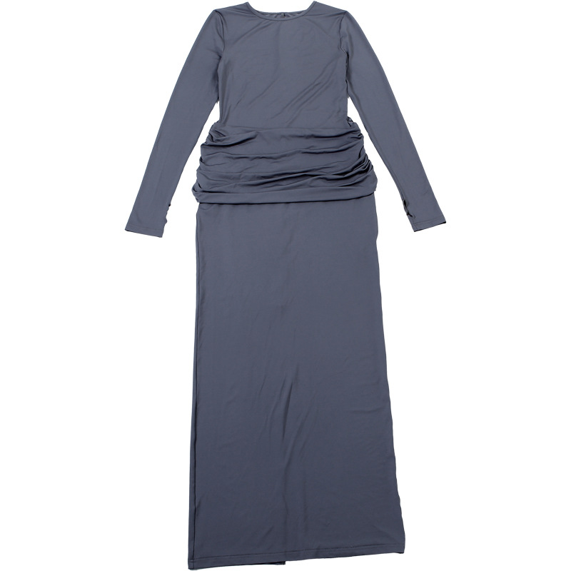Stretch High-Waist Gathered Full Sleeve Dress