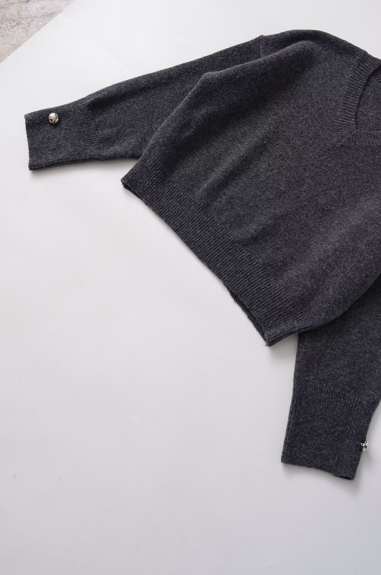 Plain Polyester Plunge Long Sleeve Sweater