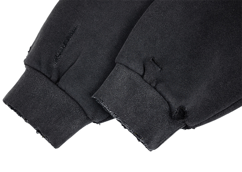 Ripped Hooded Sweatshirt with Fleece Lining