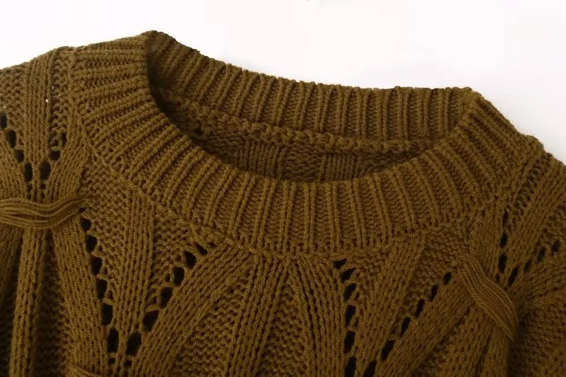 Ladies Relaxed Crew Neck Plain Openwork Sweater