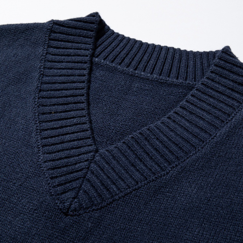 Unisex Japanese Workwear Color Block Vee Neck Sweater