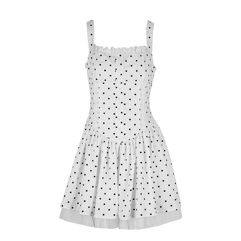 Polyester Sleeveless Spotted Midi Fitted Ball Dress