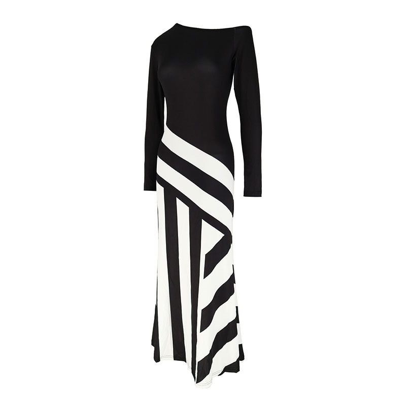 Ladies Long Sleeve Polyester Asymmetric Pattern Dress