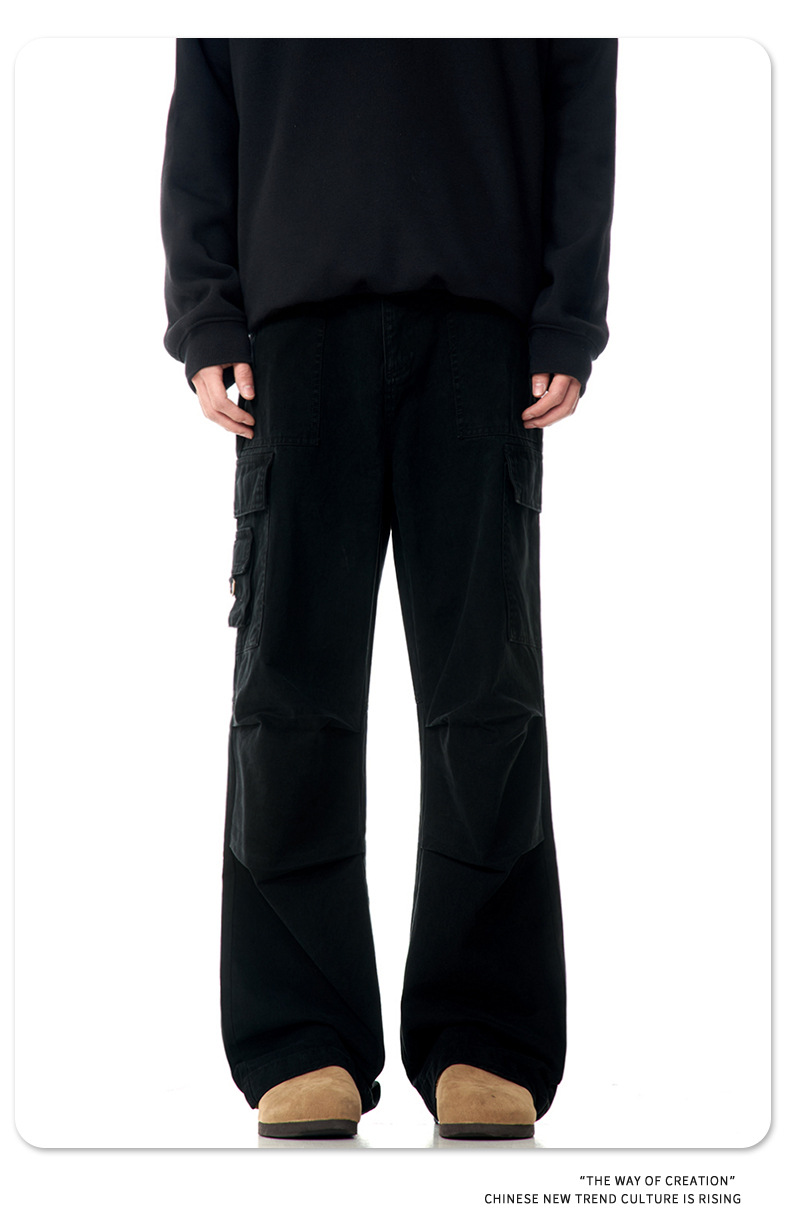 Faded Vintage Pleated Trendy Loose Fit Straight Leg Wide Leg Casual Trousers for Men and Women