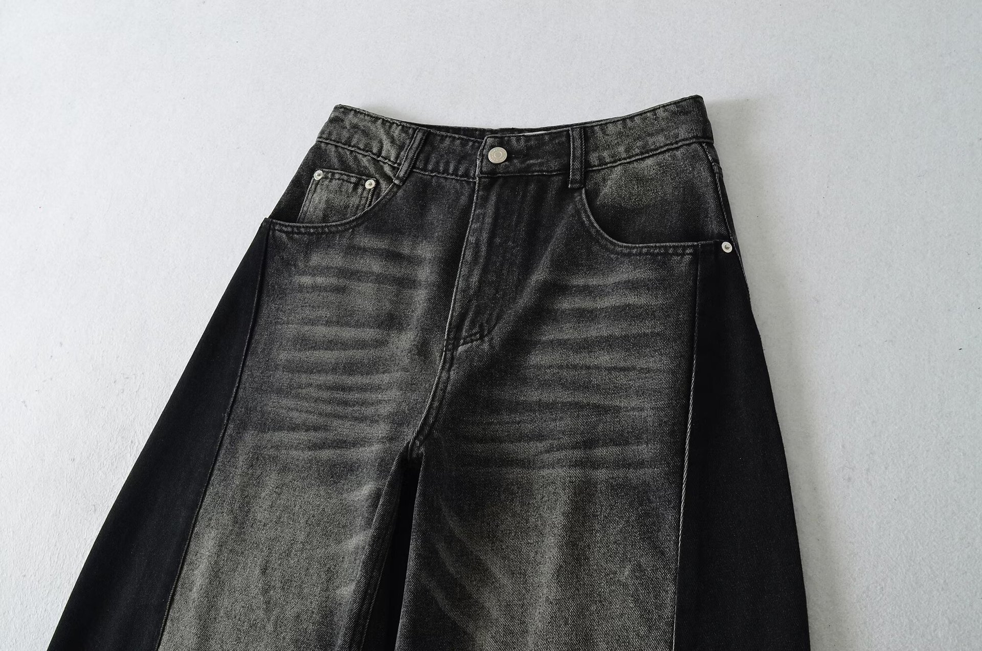 Vintage washed high waisted color blocked loose wide leg balloon pants jeans