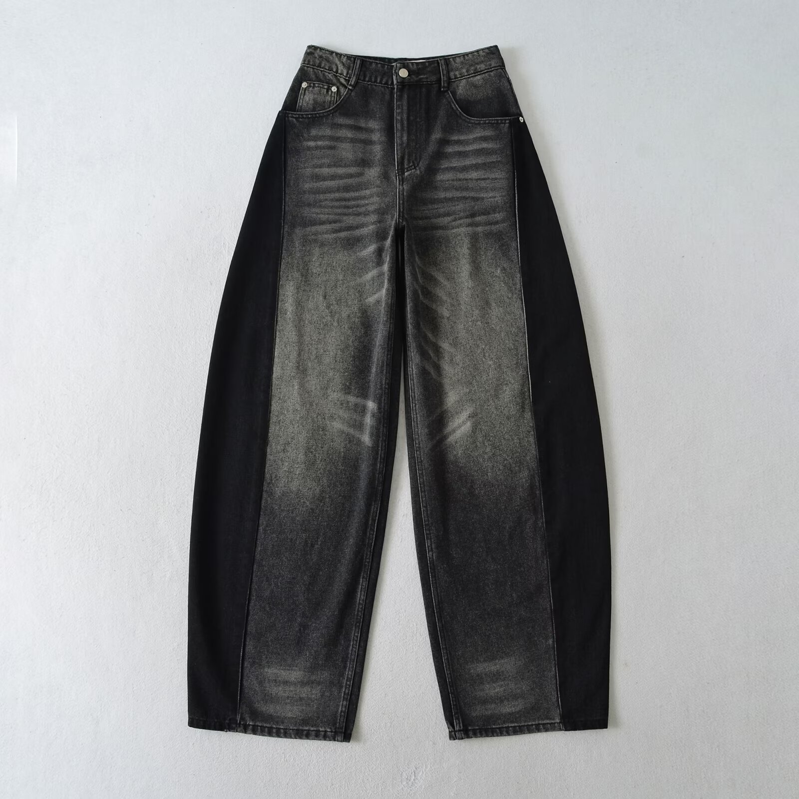 Vintage washed high waisted color blocked loose wide leg balloon pants jeans