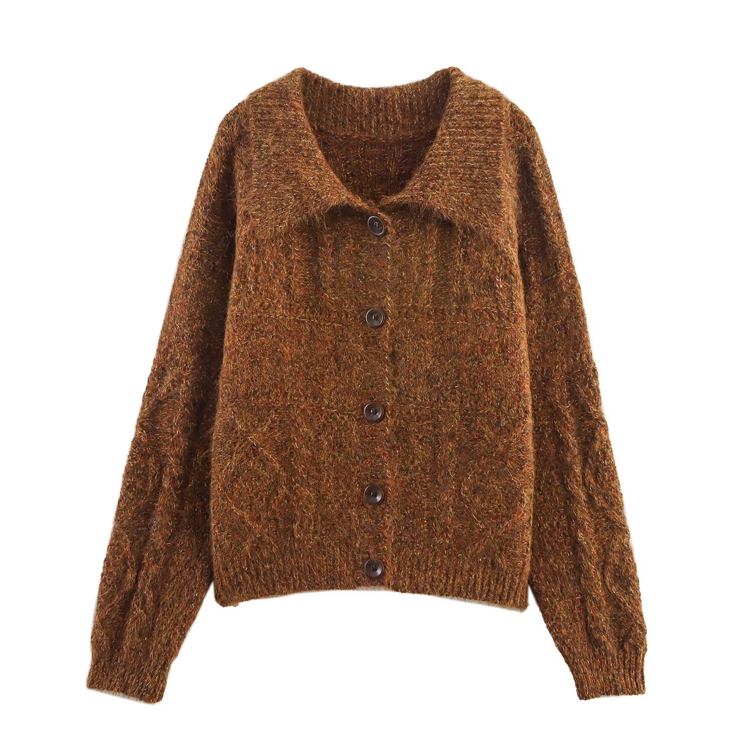 Oversized Button Front Flower Print Long Sleeve Sweater