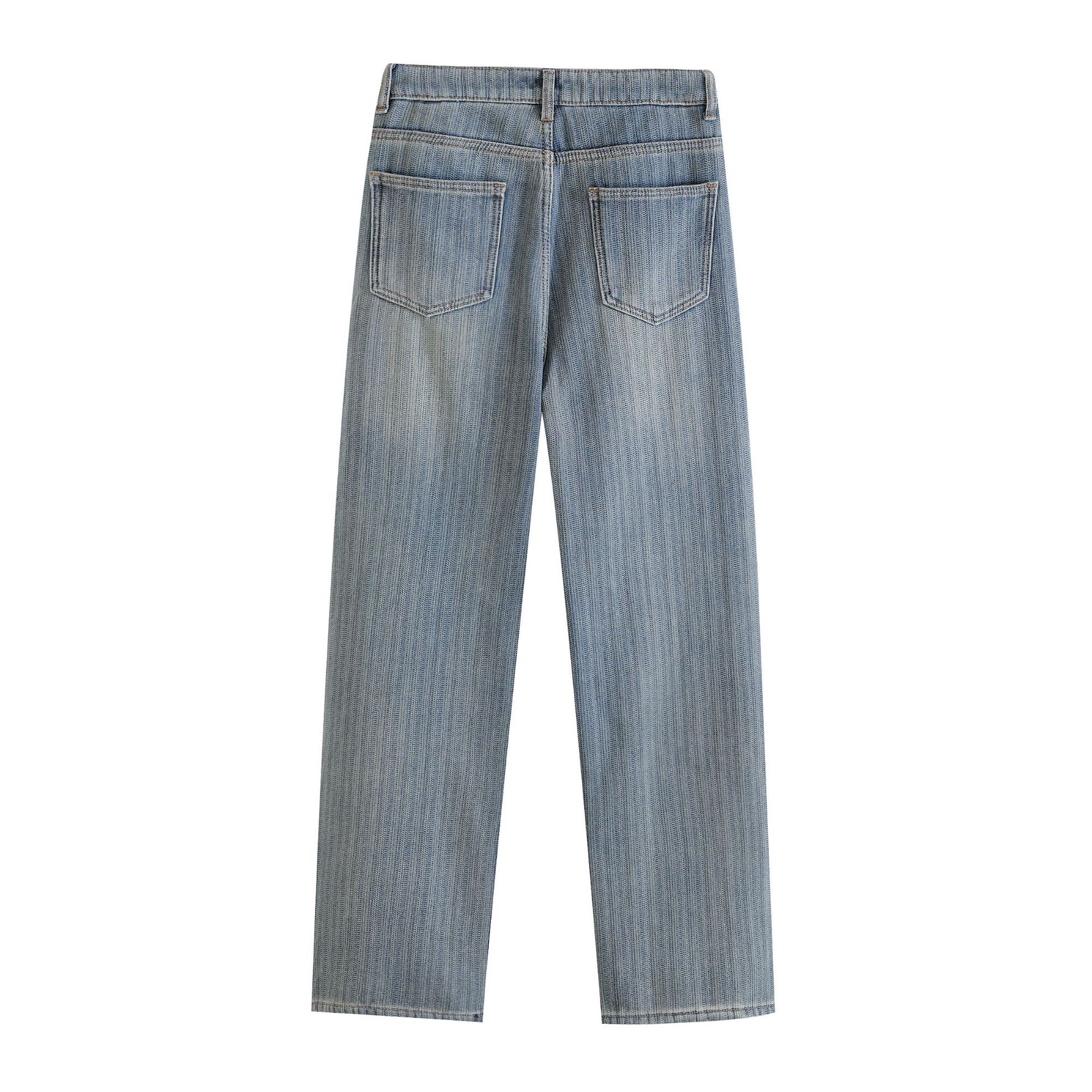 Warm striped straight leg slim fit pants for women's jeans