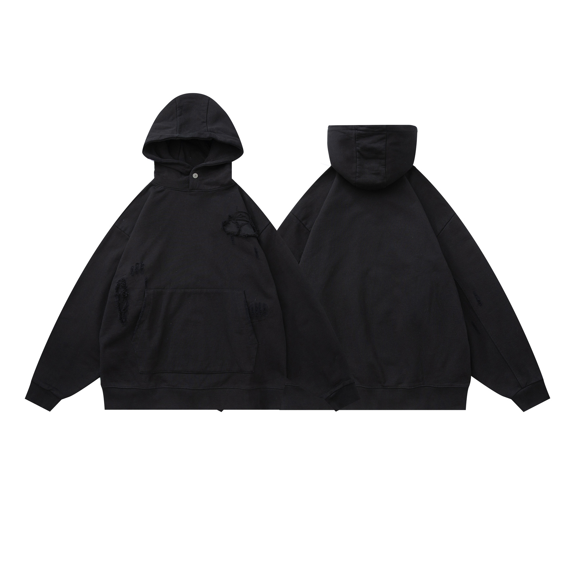 Loose Fit Cotton Pieced Frayed Hood Sweatshirt