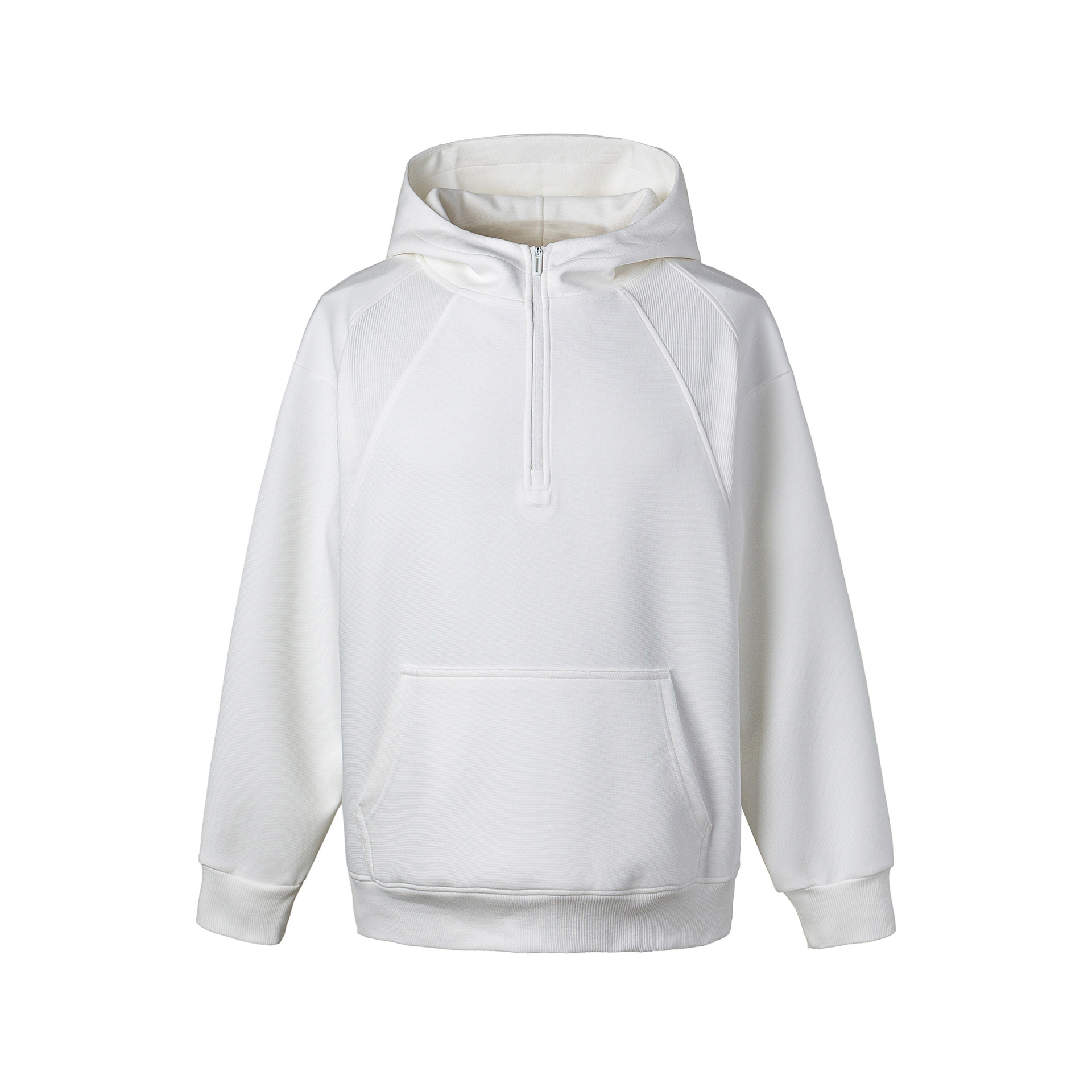 Oversized Single-Tone Sectioned Hood Zipper Sweatshirt