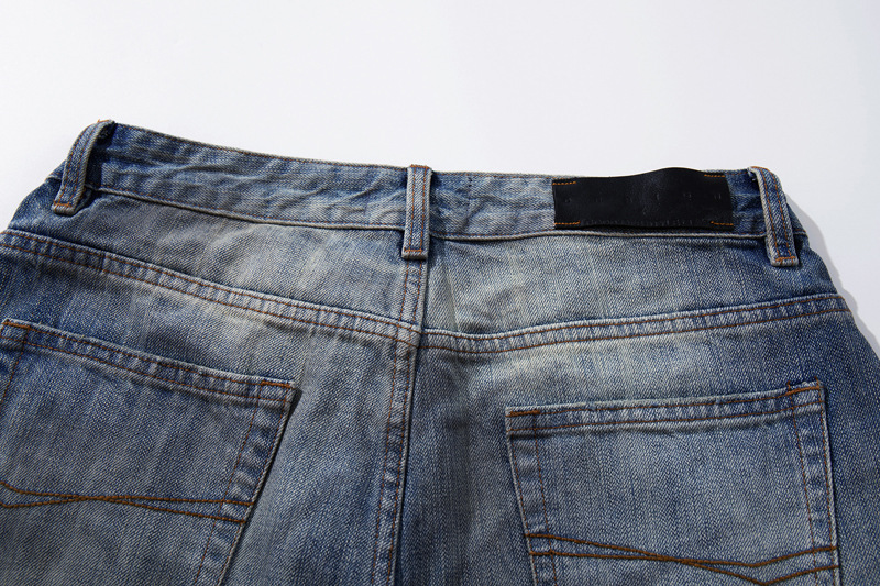 Street Style Vintage Distressed Washed Knife-Edge Denim Pants, Hip-Hop Casual Loose Ripped Straight Leg Jeans
