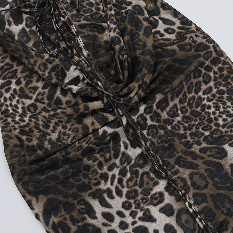 Hooded Sleeveless Leopard Print Open Back Polyester Dress