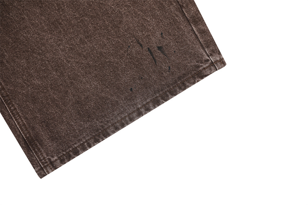 Streetwear Men's Denim Pants with Patchwork, Distressed Bleached Finish, Trendy Loose Fit, Wide Leg Style, Long Trousers