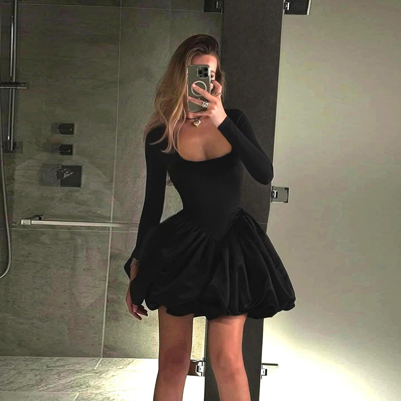 Fitted Long Sleeve Square Neck Knit Mini Dress
