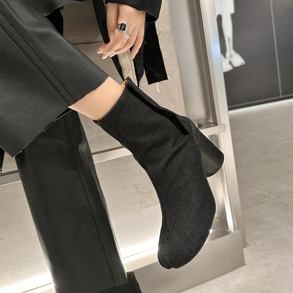 Classic Leather Pointed Toe Block Heel Boots