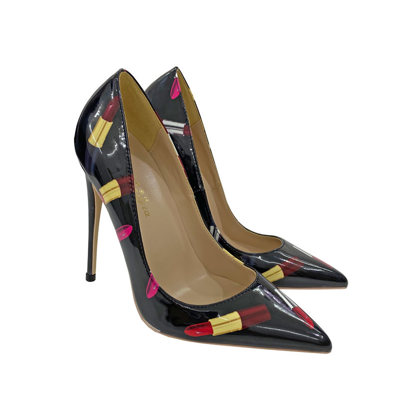 Slogan Graffiti Celebrity High Heels, Pointed Slim Heels, Shallow Mouth Single Shoes