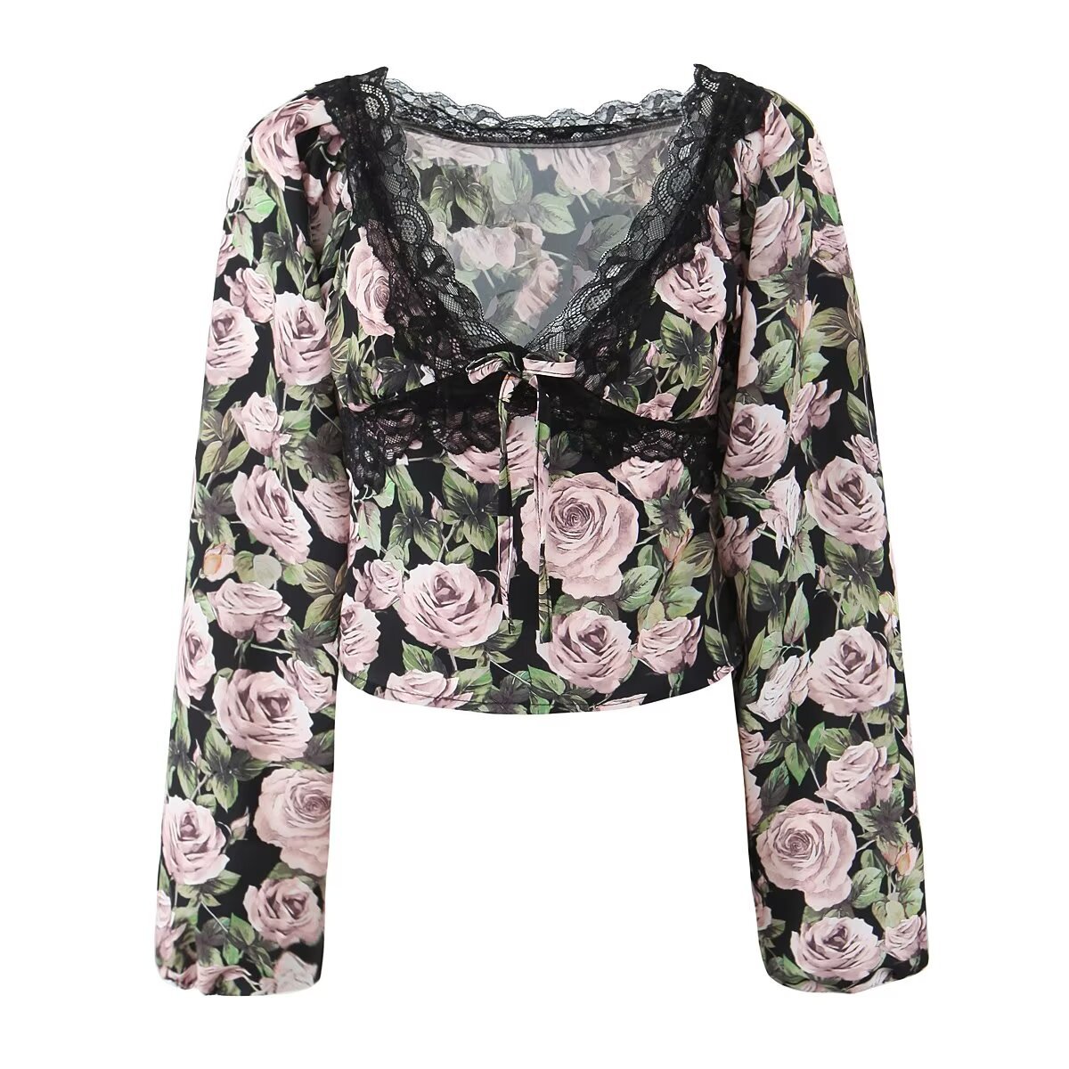 Full Sleeve Plunging Graphic Top