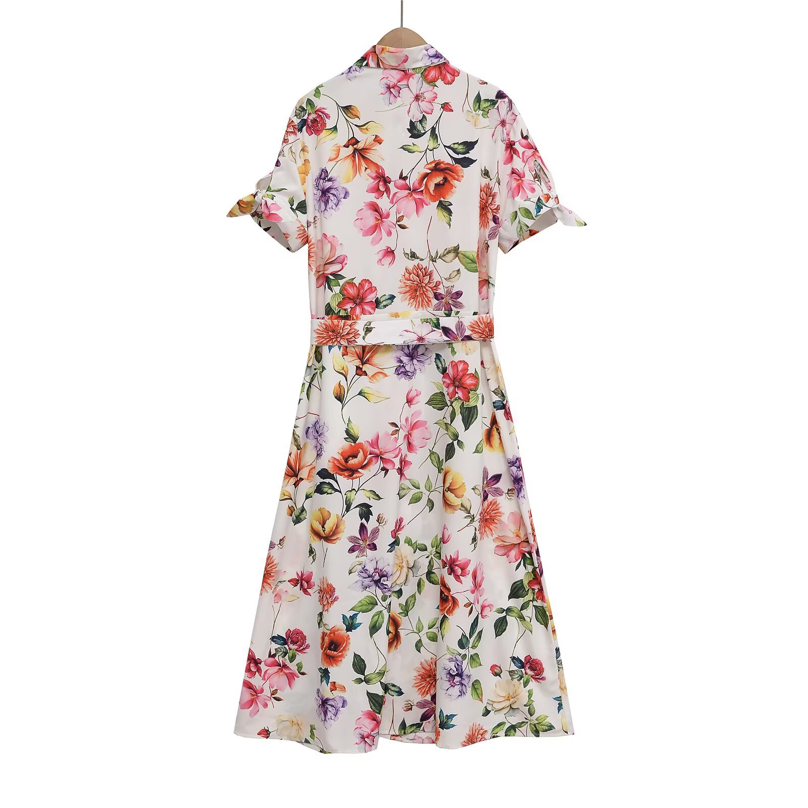 Women's Clothing with Belt Printed Poplin Midi Dress