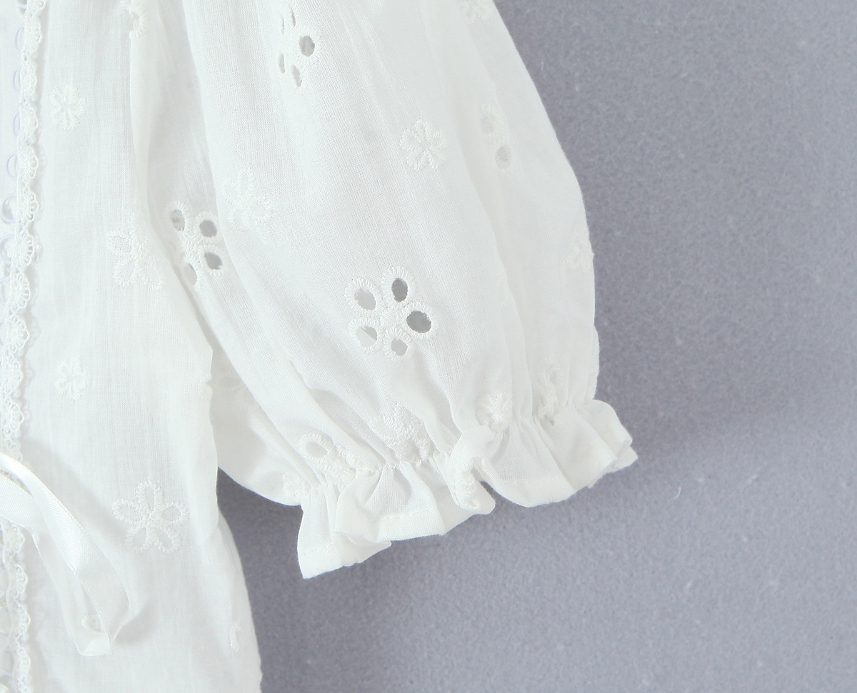 Ruffle Peter Pan Cutout Puff Top