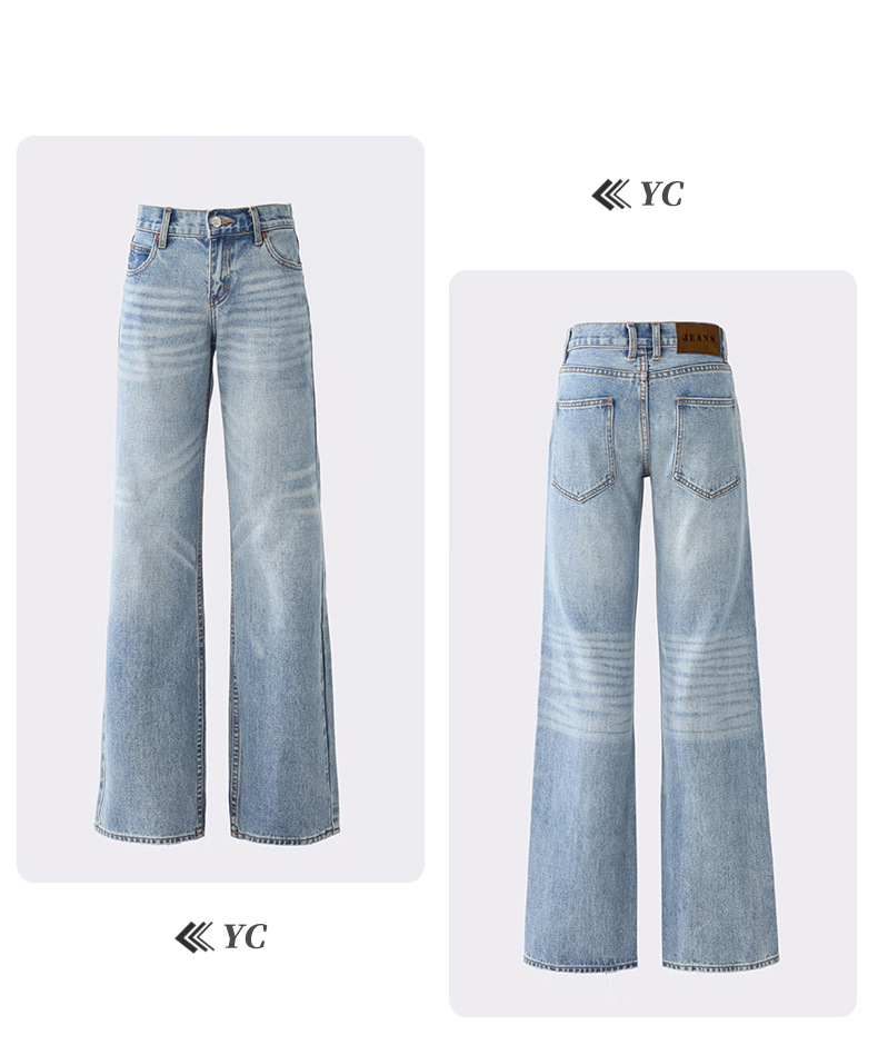 Women's Washed Wide-Leg Jeans Female Loose Slim Floor-Length Straight Pants
