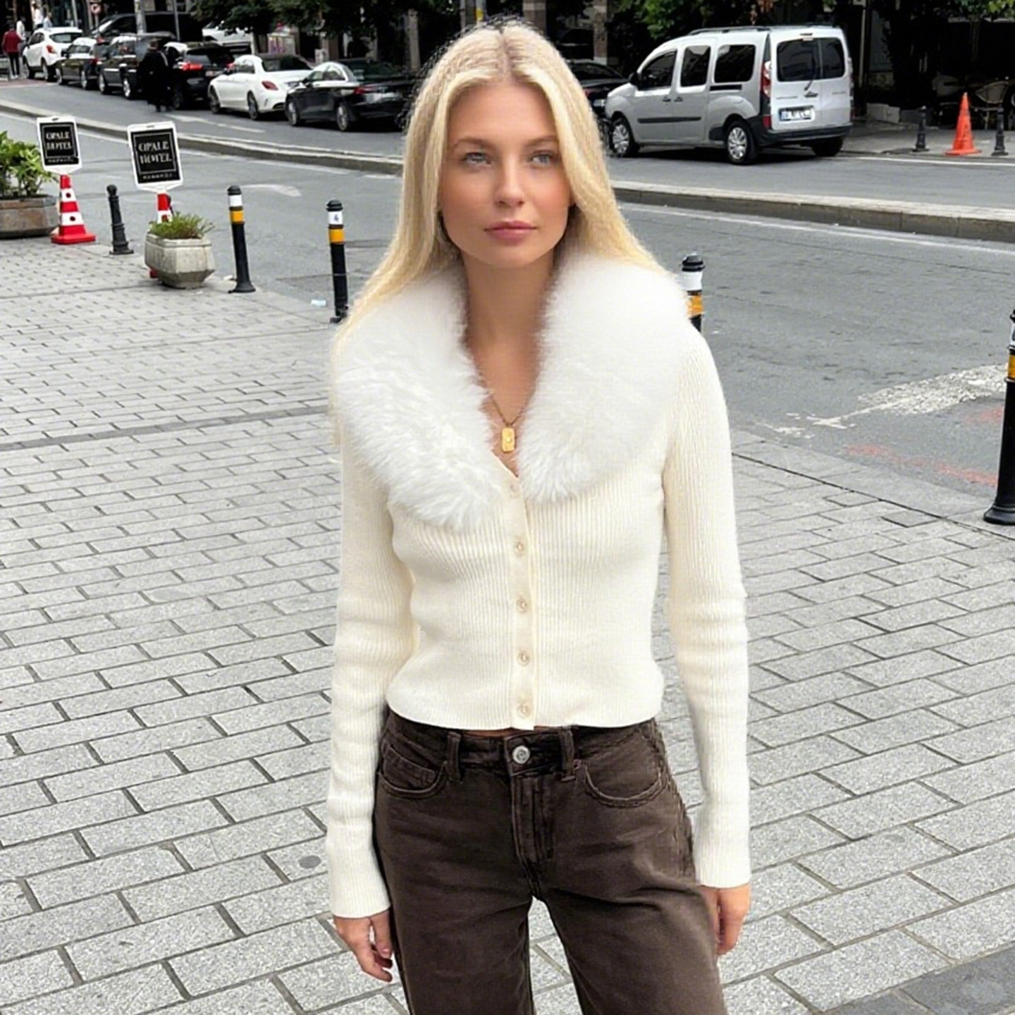 Polished Cropped Cardigan With Trimmed Neckline