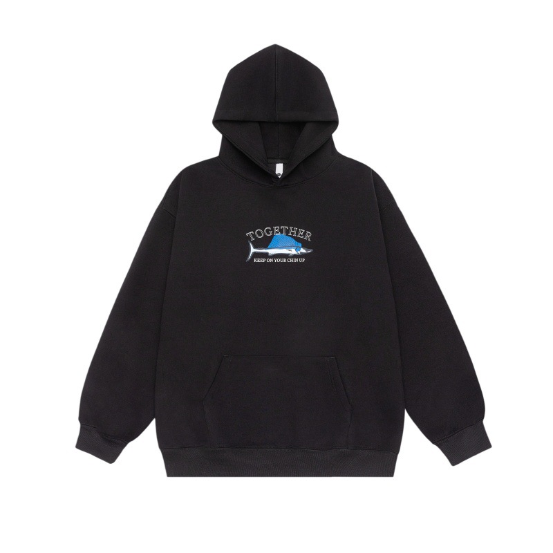 Oversized Cotton Marine Life Graphic Hood Sweatshirt