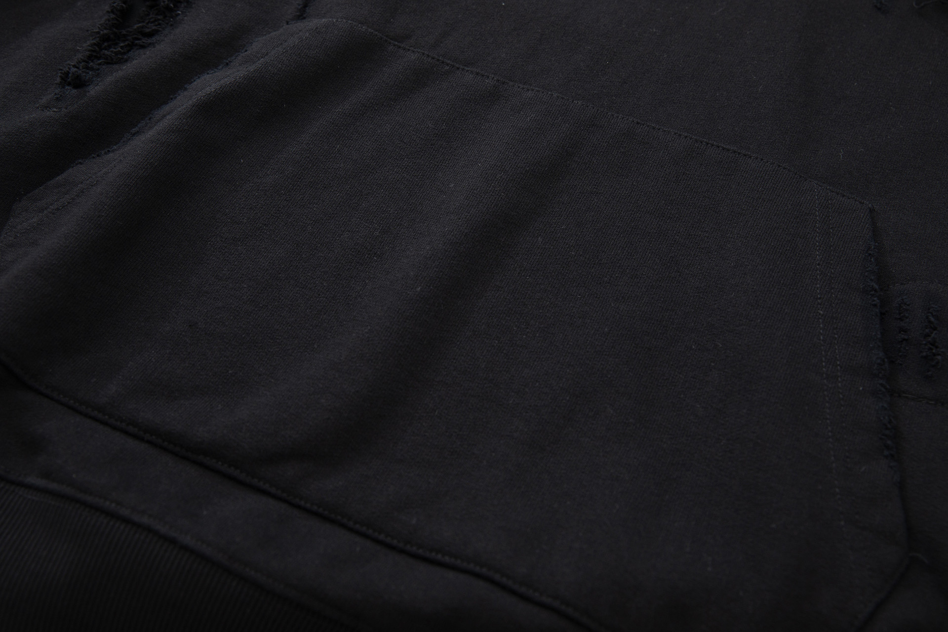 Loose Fit Cotton Pieced Frayed Hood Sweatshirt