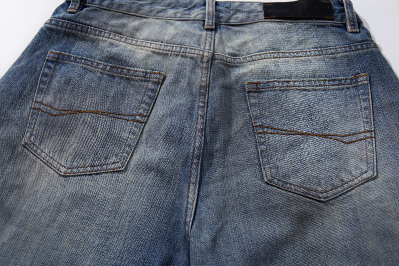 Street Style Vintage Distressed Washed Knife-Edge Denim Pants, Hip-Hop Casual Loose Ripped Straight Leg Jeans