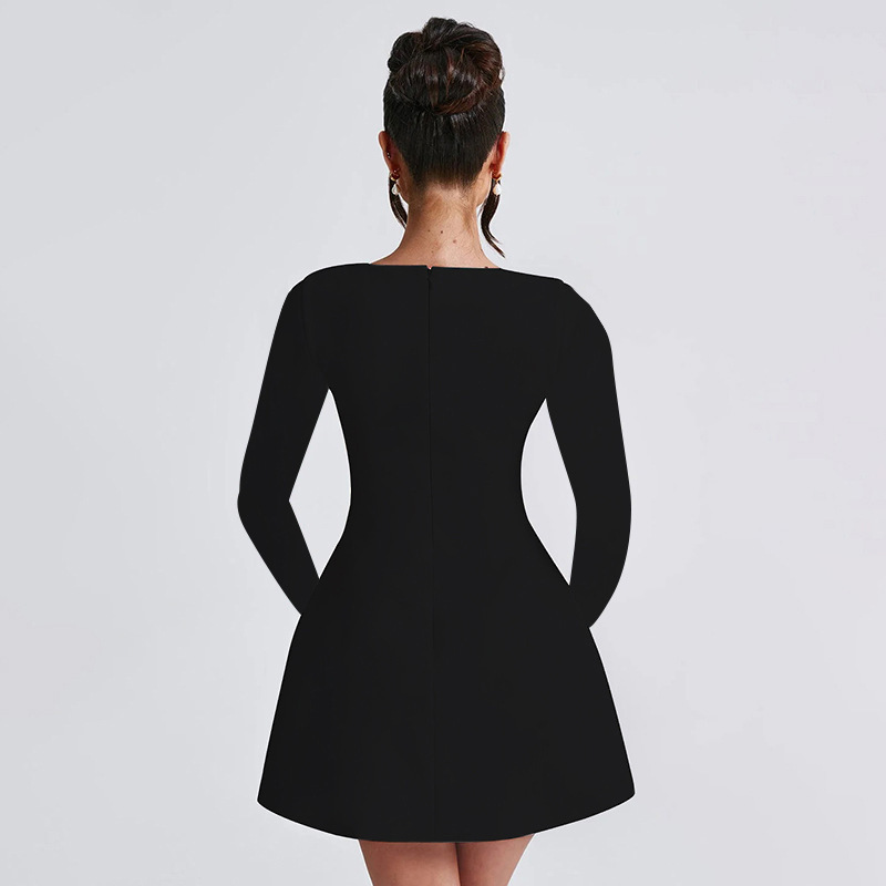 Ladies' Stretch Polyester Straight Neckline Full Sleeve Dress