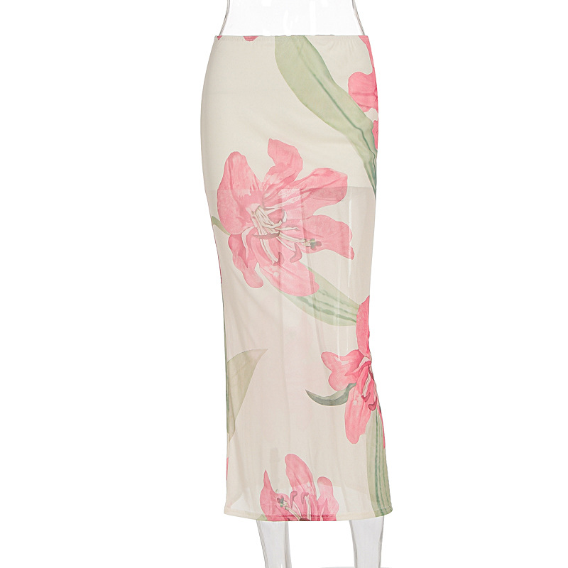 Sheer Patterned Coastal Flowy Mini Skirt