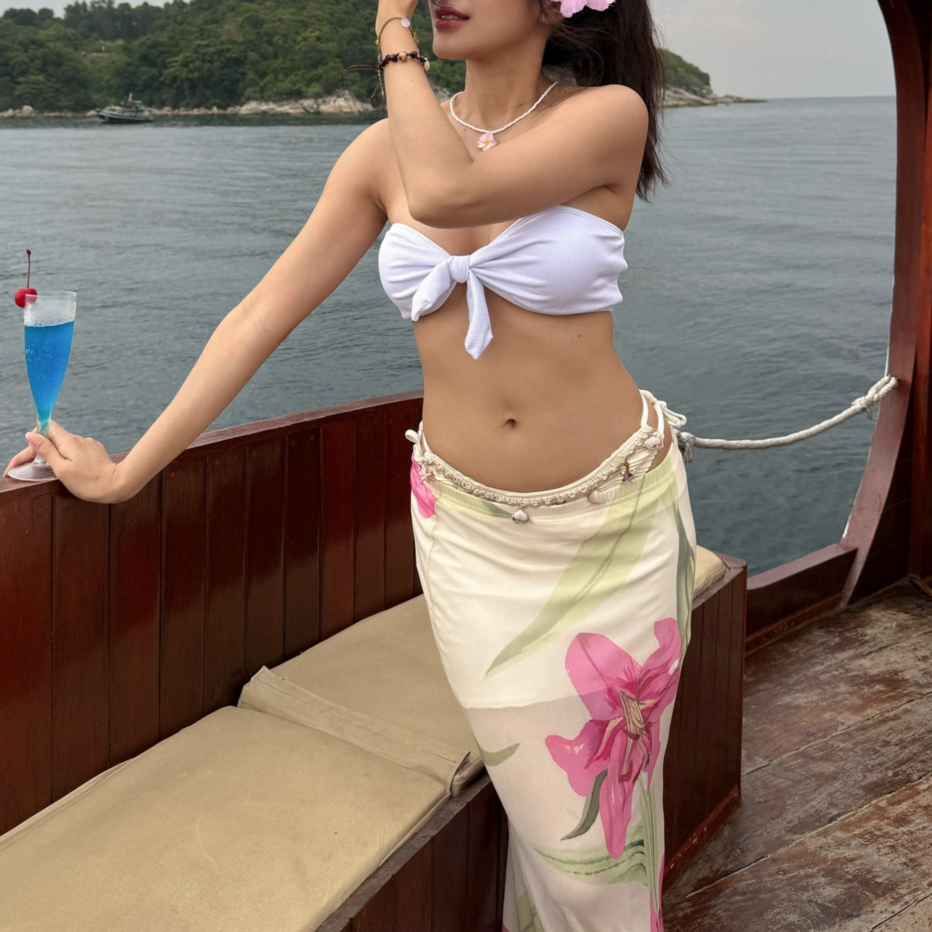 Sheer Patterned Coastal Flowy Mini Skirt