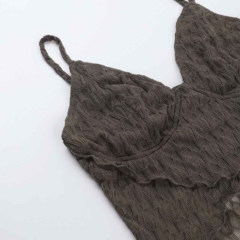 Figure-Hugging Asymmetric Scalloped Plunge Top