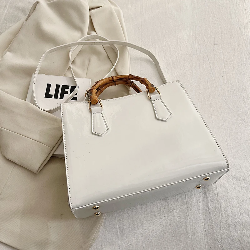 High Quality Leather Shoulder Bag For Women Luxury Alligator Handbag Designer Women Bag Retro Bamboo Handle Tote Bag Female