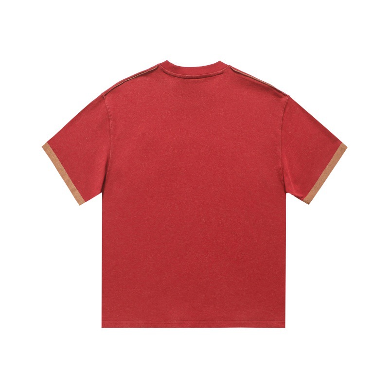 Letter sticker color blocked loose small collar short sleeved T