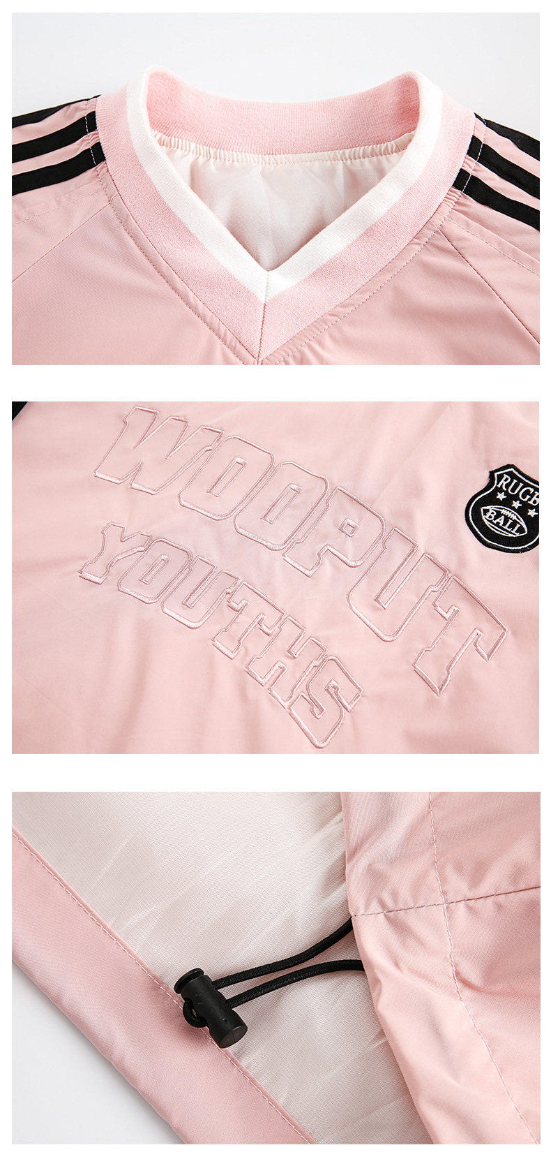 Vintage Alphabet Stitched Banded Long Sleeve Plunge Sweatshirt