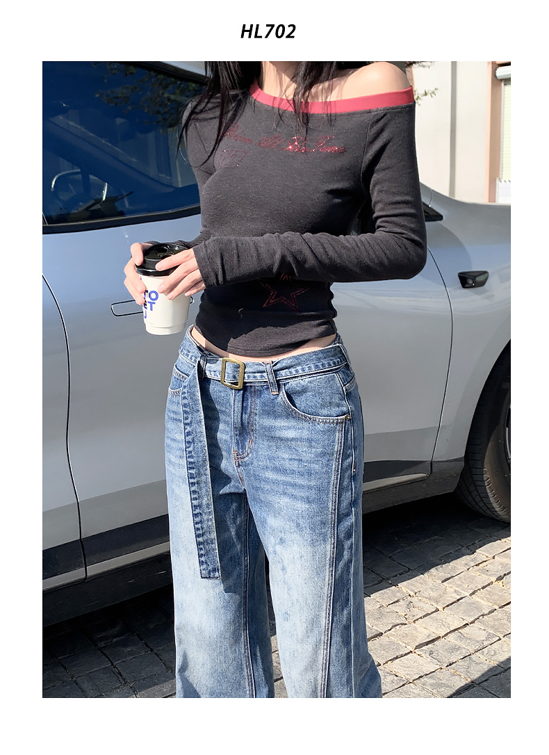 High-Waist Versatile Belted Flared Jeans for Women Office Wear Non-Skinny High-Waist Style Flared Trousers