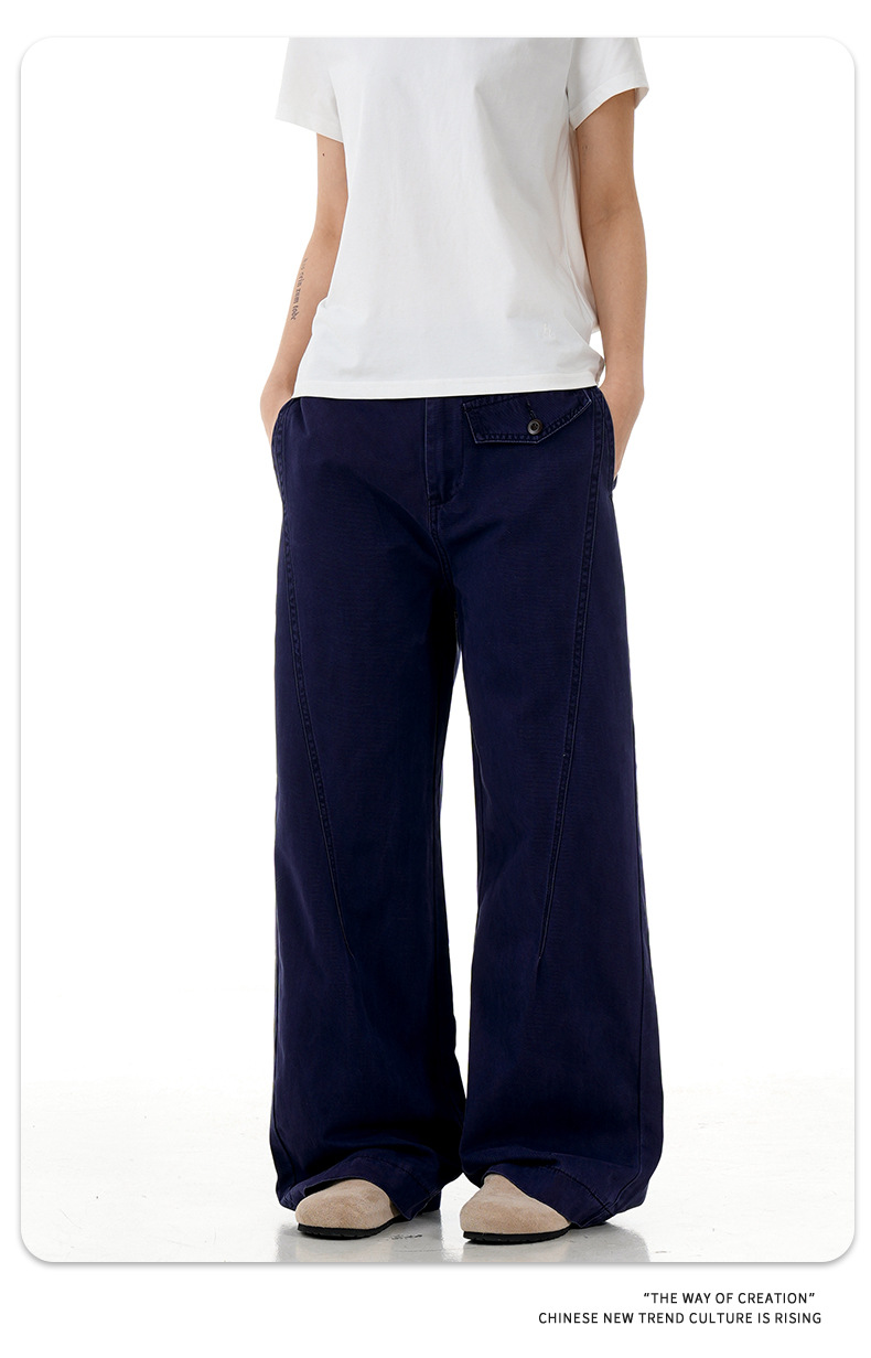 Straight Leg Work Pants with Accordion Fake Pocket Design for Men and Women
