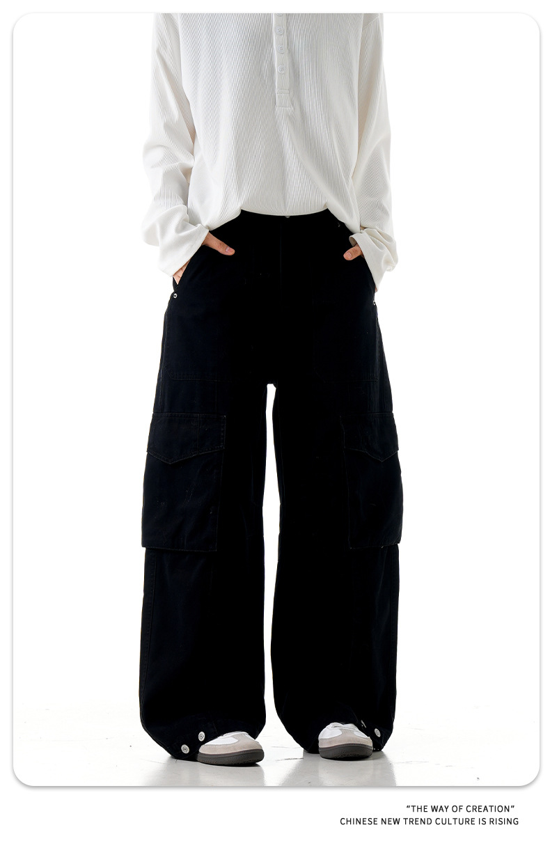 Straight Leg Work Pants for Men and Women Street Loose Wide-Leg Aged Casual Long Trousers