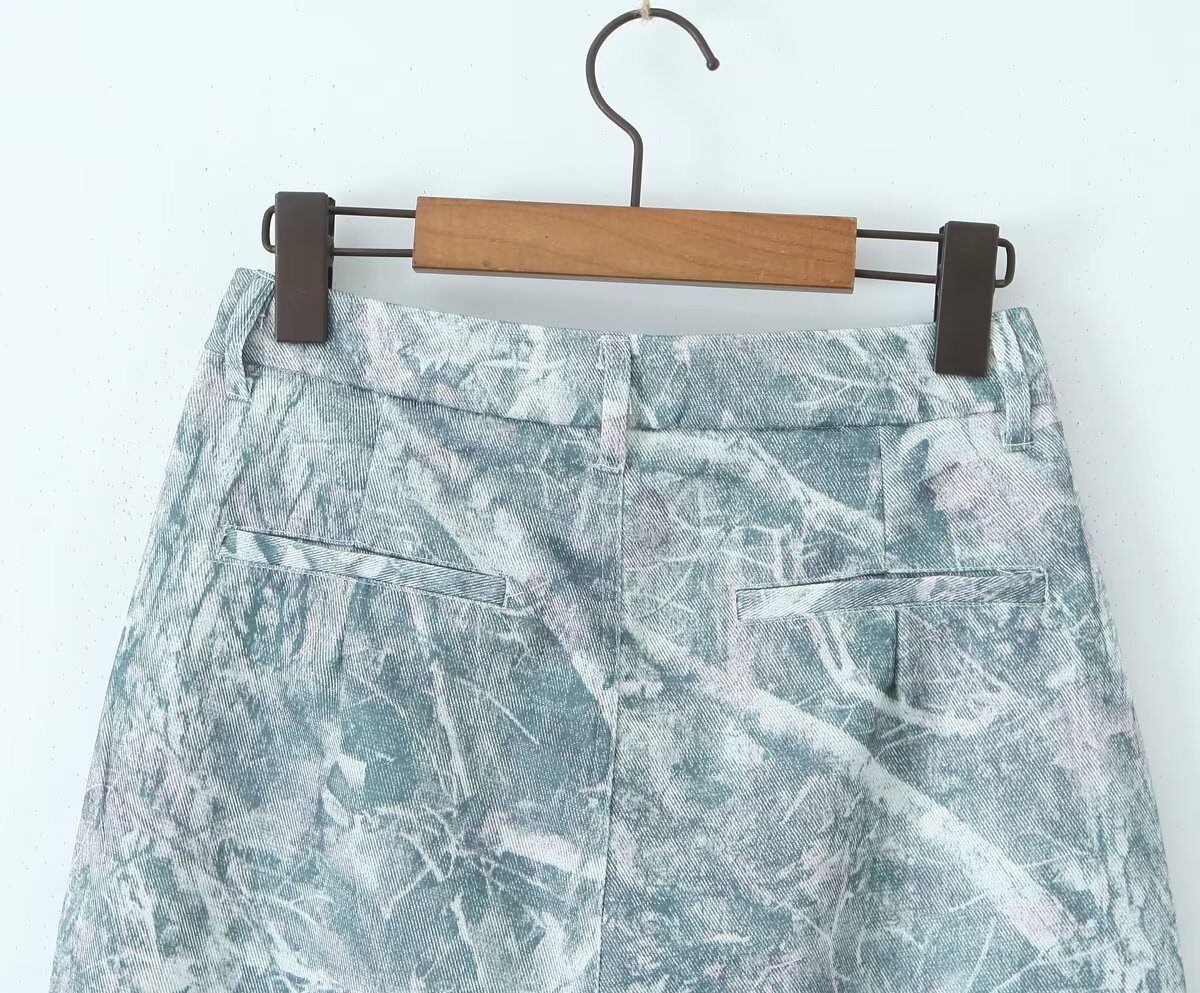 Buckle Abstract Geometric Line Sense Wide Leg Pants Female
