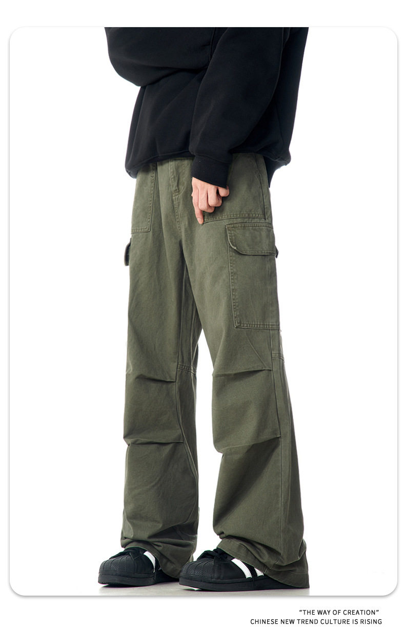 Faded Vintage Pleated Trendy Loose Fit Straight Leg Wide Leg Casual Trousers for Men and Women