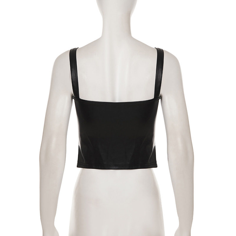 Zip-Front Moto Lambskin Tank Top