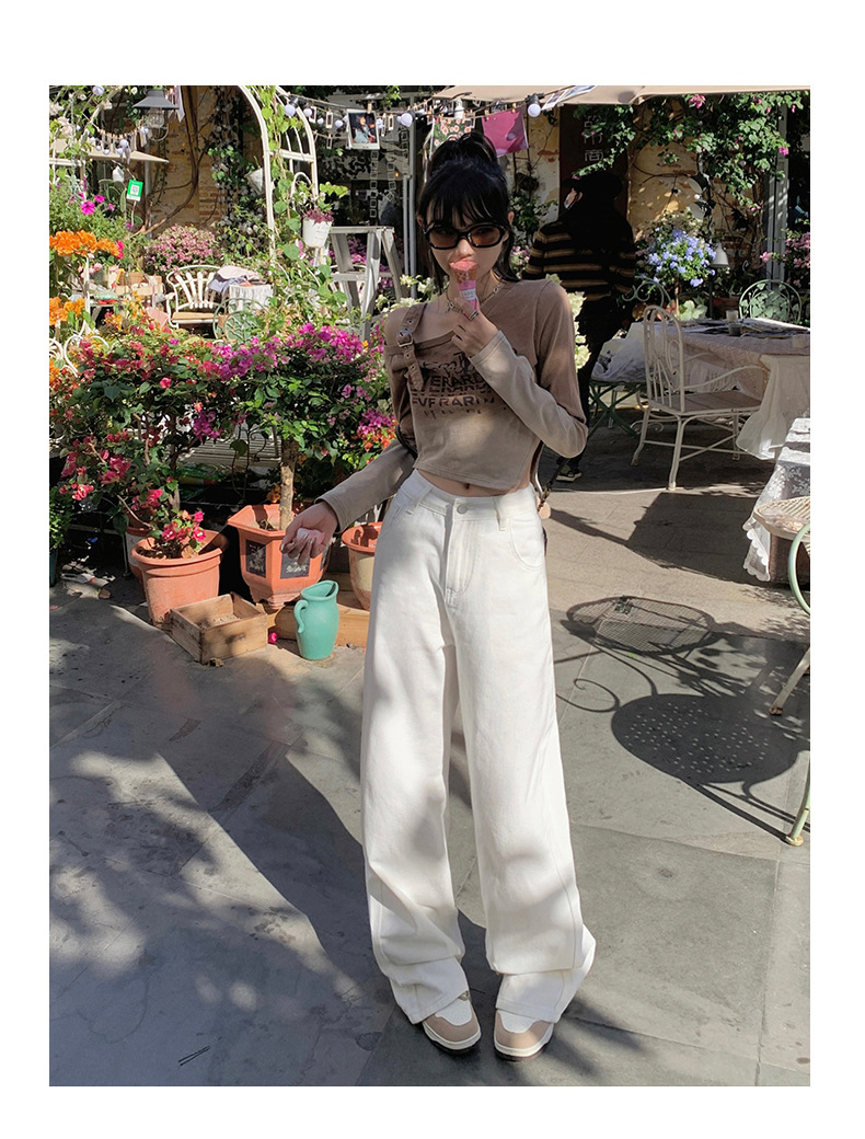 Women's Simple Wide-Leg Jeans High-Waist Loose All-Match Pants