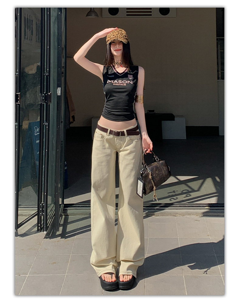 Women's Low Waist Wide Leg Jeans Summer Loose Slim Straight Pants
